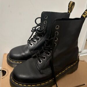 Dr. Martens Black Leather Boots with Yellow Accents